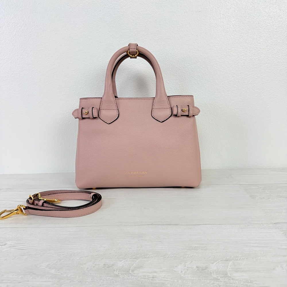 Burberry Banner Satchel Small Pale Orchid Leather House Check Crossbody Bag